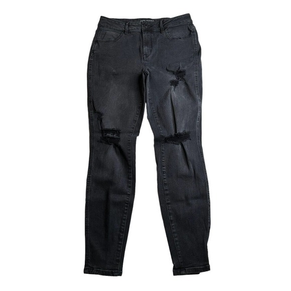 Maurices Black Distressed Denim High Rise Skinny Jeans Stretch Womens Size M - Picture 1 of 6